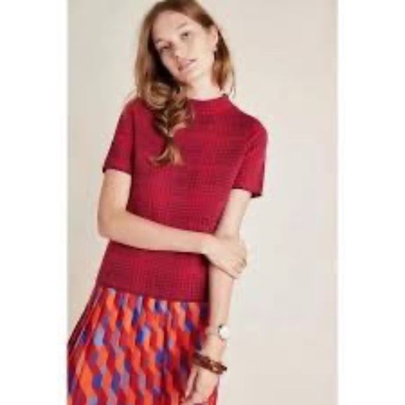 NWT Anthropologie Red Field Flower Celina Sweater Tee Large - Picture 2 of 8